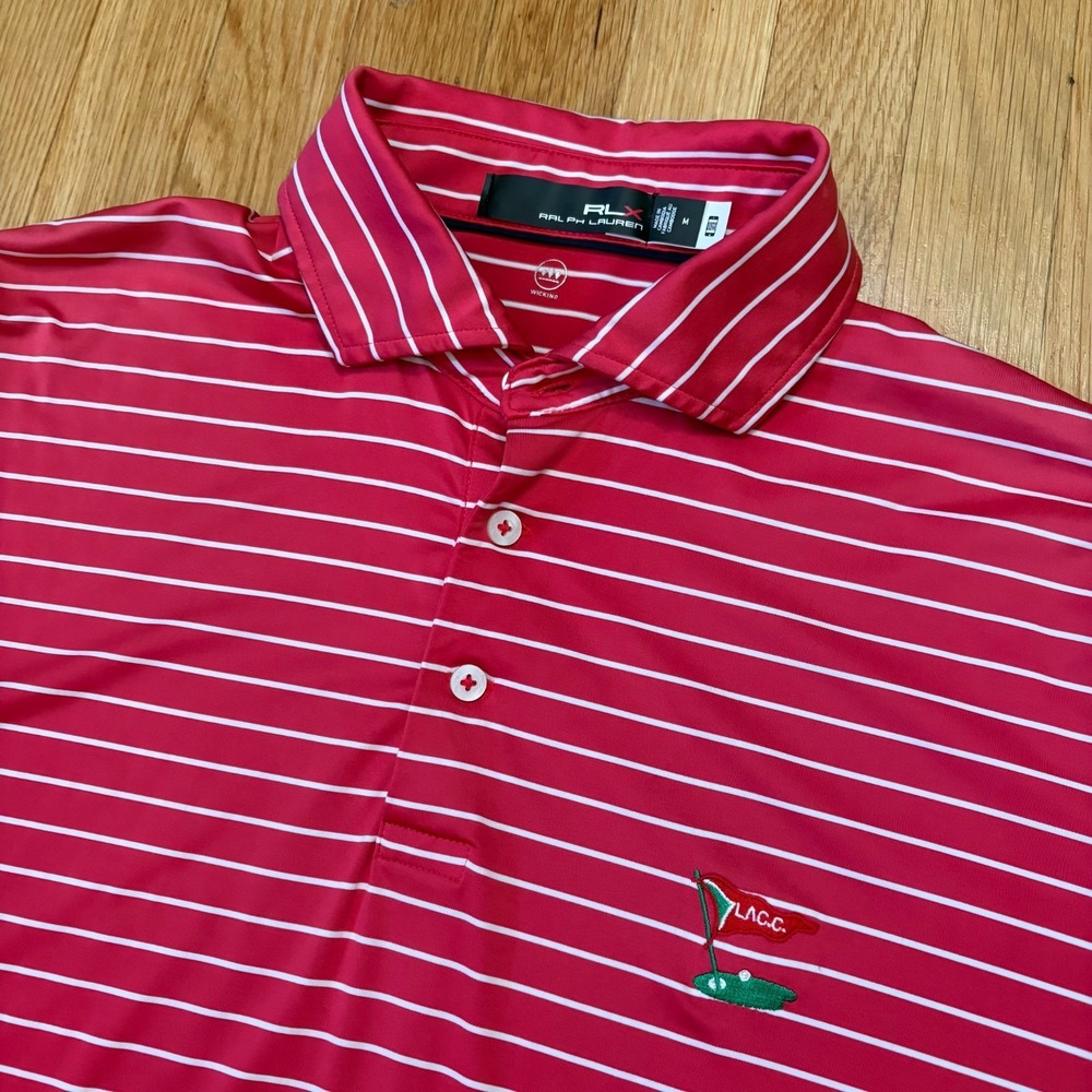 RLX Ralph Lauren LACC Golf Polo Shirt Red White Stripe Medium